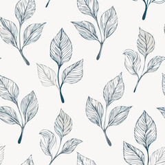 Hand-drawn Seamless Leaf Pattern in Monochrome Style