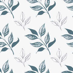 Hand-drawn Seamless Leaf Pattern in Monochrome Style