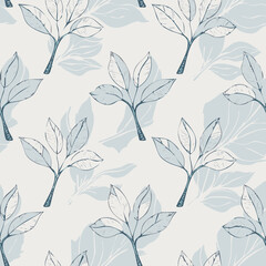 Hand-drawn Seamless Leaf Pattern in Monochrome Style