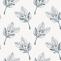 Hand-drawn Seamless Leaf Pattern in Monochrome Style