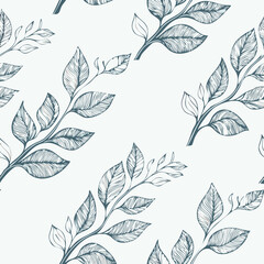 Hand-drawn Seamless Leaf Pattern in Monochrome Style