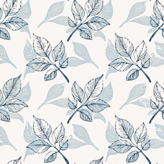 Obraz premium Hand-drawn Seamless Leaf Pattern in Monochrome Style