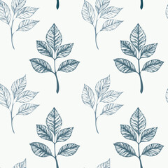 Obraz premium Hand-drawn Seamless Leaf Pattern in Monochrome Style