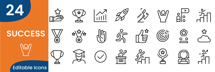 Set of Success Icons Vector Illustration Depicting Achievement Progress and Leadership Qualities 