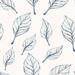 Hand-drawn Seamless Leaf Pattern in Monochrome Style