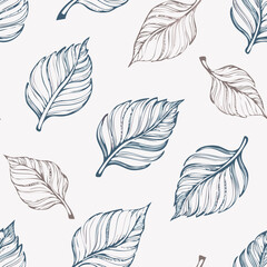 Hand-drawn Seamless Leaf Pattern in Monochrome Style