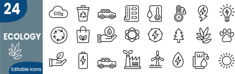 Ecology Icon Set Vector Illustration Showing Eco Friendly and Sustainable Energy for a Green Future 