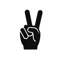 Hand gesture V icon in flat style, Hand showing victory sign isolated on white background, peace and love with fingers