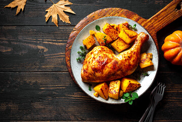 Autumn meal: roasted chicken and pumpkin