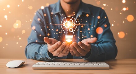 Idea generation with a light bulb of gears creativity innovation and new ideas concept thinking outside the box to