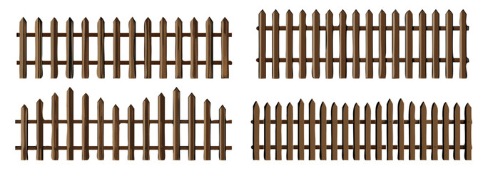 Wooden fence set on the white background, vector icon Illustration