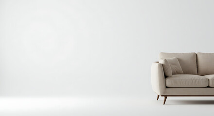 A modern, comfortable beige sofa against a clean white background with soft lighting, perfect for interior design inspiration.