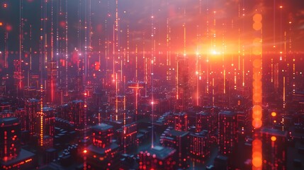 Fototapeta premium Futuristic Digital City Data Stream Background