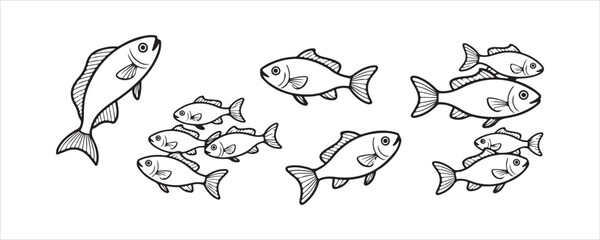 Hand Drawn Fish Vector Set – Ocean Animal Line Art Icons