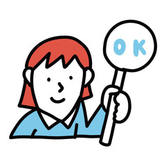OKの札を持っている女の子・女性のイラスト
