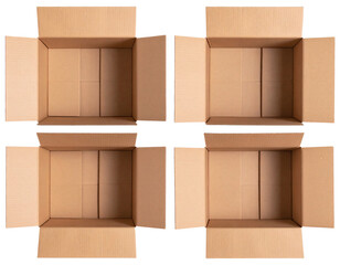  Top-Down View of Square Cardboard Box with Partially Folded Flaps, Natural Texture, Transparent PNG