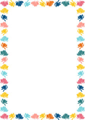 Magnolia flowers frame. Rectangle frame with linear flowers. Cute daisy empty frame box