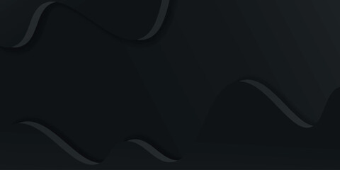 Fototapeta premium Abstract dark background with dynamic black wavy shape template. Design with fluid shapes.