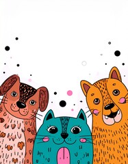 Colorful Cartoon Pets: A Vibrant Collection of Whimsical Cats and Dogs