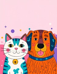Colorful Cartoon Pets: A Vibrant Collection of Whimsical Cats and Dogs