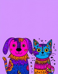 Colorful Cartoon Pets: A Vibrant Collection of Whimsical Cats and Dogs