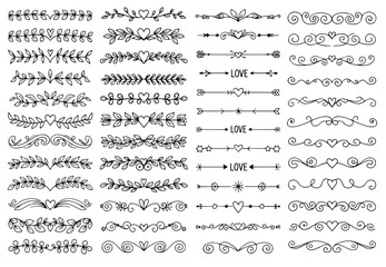 Decorative flourishes. Hand drawn dividers. Vector swirls and decorations Ornate elements