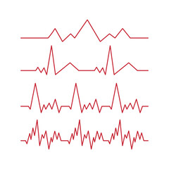 Set of 4 pcs. heart pulse - curved red line on white background - Vector illustration