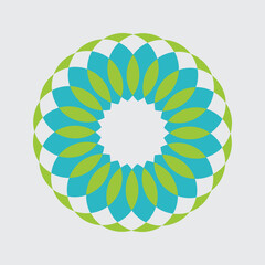 Geometric floral pattern with teal and green petals abstract