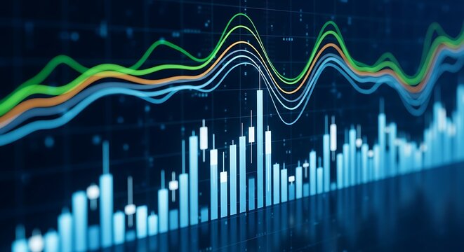 Stock Market Fluctuations Analysis of Financial Trends and Patterns Showcasing Growth Volatility and Data Analytics Blue - Powered by Adobe