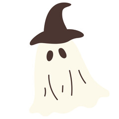 Halloween cartoon ghost wearing witch hat illustration
