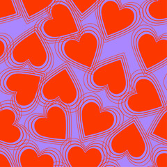 seamless red hearts pattern on purple background.Close-up, isolated.eps