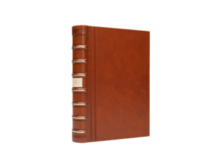 Antique leather bound book with raised bands isolated on transparent background