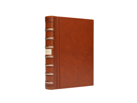Antique leather bound book with raised bands isolated on transparent background