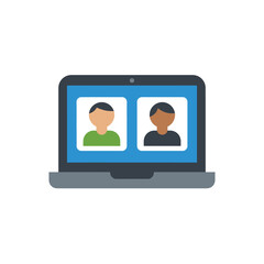 Modern laptop displaying a dynamic virtual video call with diverse user profiles for seamless online meetings and remote work communication.