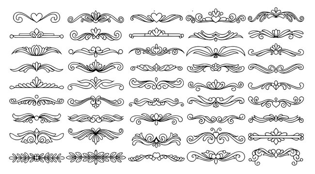 Doodle border. Flower ornament frame, hand drawn decorative corner elements, floral sketch pattern. Vector doodle frame elements