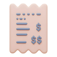 3D Rendering Paper Receipt Icon, Curled Edges and Textured Design