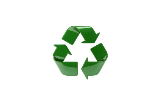 Glossy Green Recycle Symbol with Arrows Environmental Conservation and Sustainability Concept on transparent background