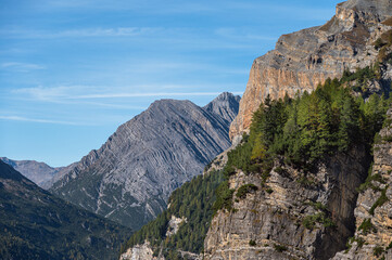 autumnal mountain landscape inside the Stelvio National Park along the Lombard side, Sondrio, Italy