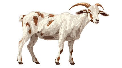 White Goat with Caramel Spots Standing Isolated on White Background
