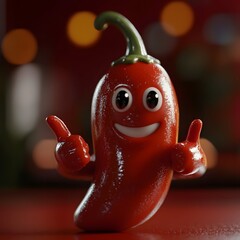 Smiling Chili Pepper with Thumbs Up in a Dark Setting