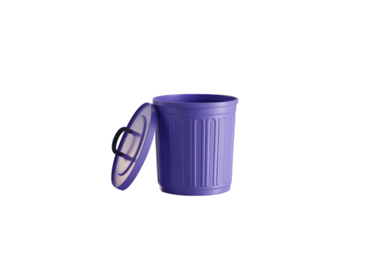 3D Rendering of a Purple Trash Can with Open Lid on Transparent Background
