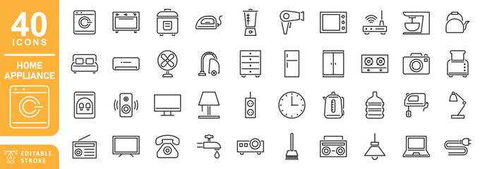 Households Home Appliance Line Icon Set