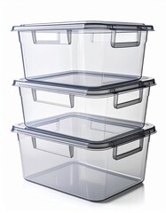 Transparent storage boxes stacked neatly, perfect for organization and decluttering in any home or office environment.