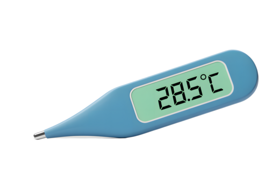 Digital Thermometer Displaying Normal Body Temperature on Celsius Scale on transparent background digital thermometer displaying normal body temperature the scale The image features background