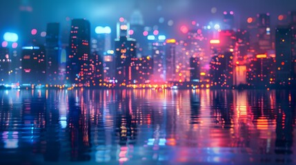 Fototapeta premium Vibrant City Night Reflection