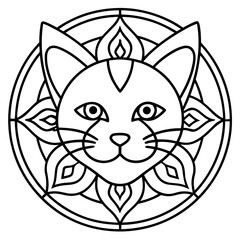 Elegant Cat Mandala Line Art Vector Design