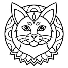 Elegant Cat Mandala Line Art Vector Design