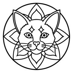 Elegant Cat Mandala Line Art Vector Design