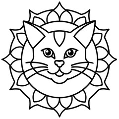 Elegant Cat Mandala Line Art Vector Design