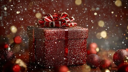 A sparkling gift box adorned with festive decorations.